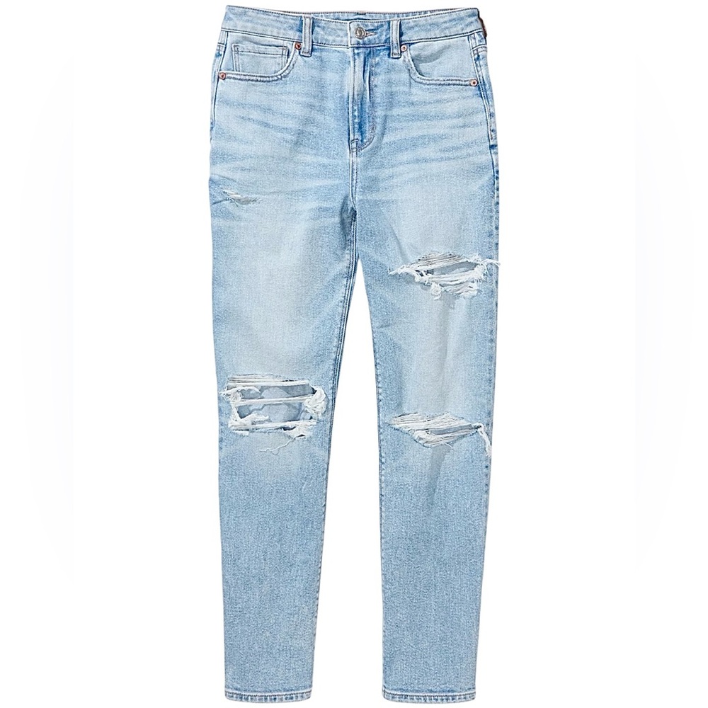 American Eagle Mom High Rise Stretch Distressed Straight Denim Jeans Size 4R